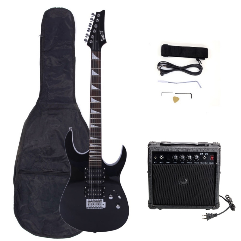 Glarry 170 Type Electric Guitar w/ 20W Amplifier Sunset White Black