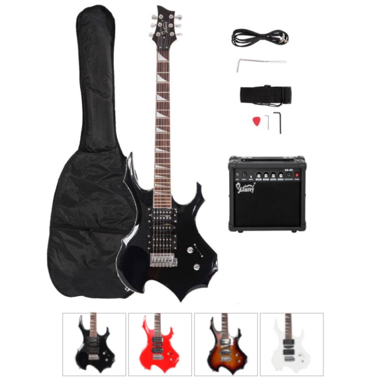 Glarry 36inch Burning Fire Style Electric Guitar w/ 20W Amplifier Red Black Sunset
