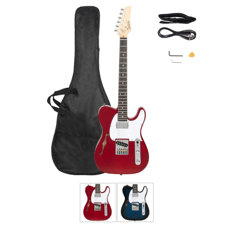 Glarry GTL Semi-Hollow Electric Guitar HS Pickups F Hole Blue Burlywood Wine Red Transparent Yellow