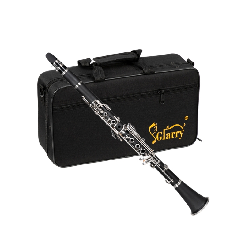 Glarry 17 Keys Flat B Black Clarinet with Two Mouthpieces Connector